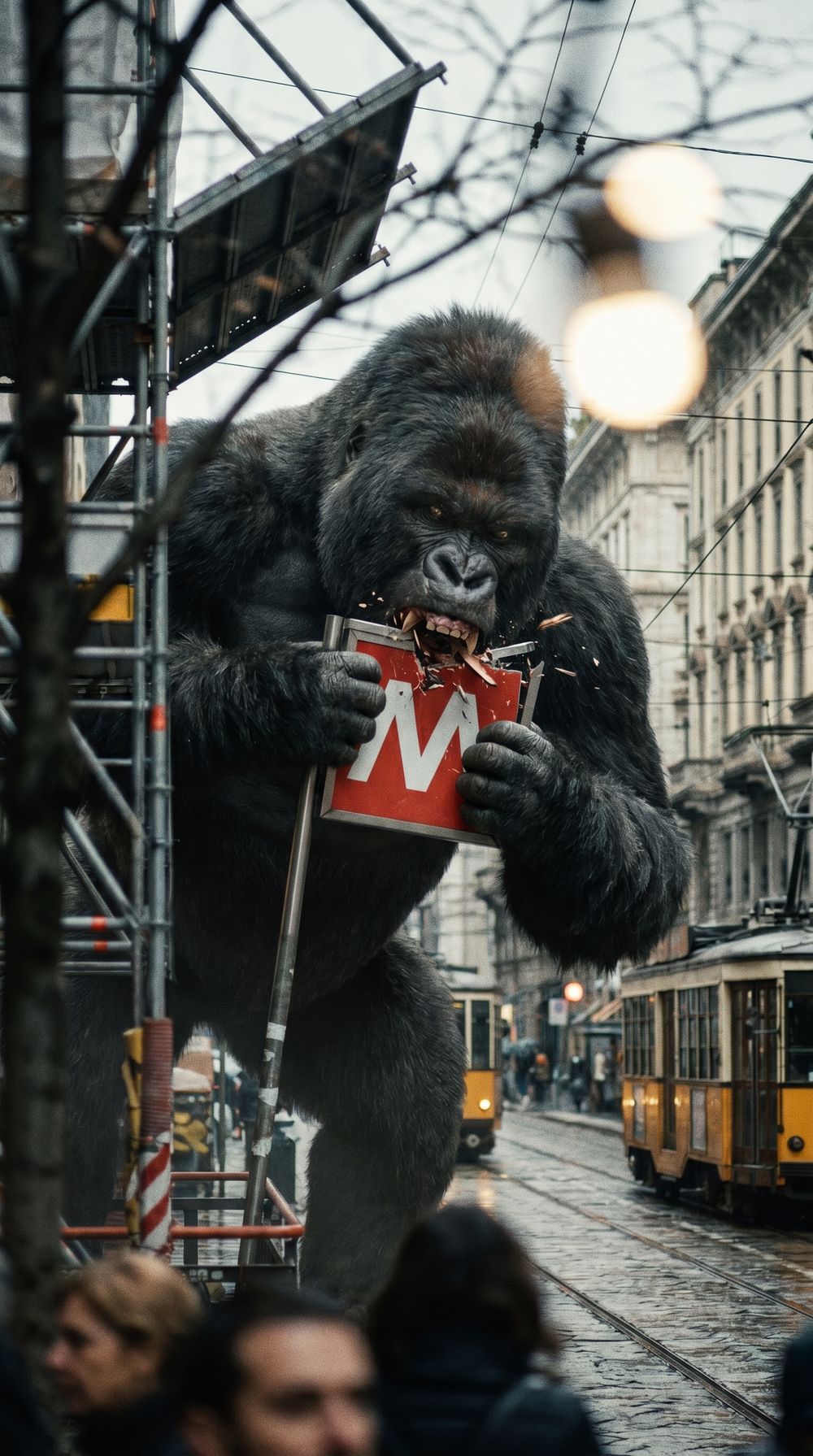 Gorilla distrugge l'insegna della metro, proposta visiva 2